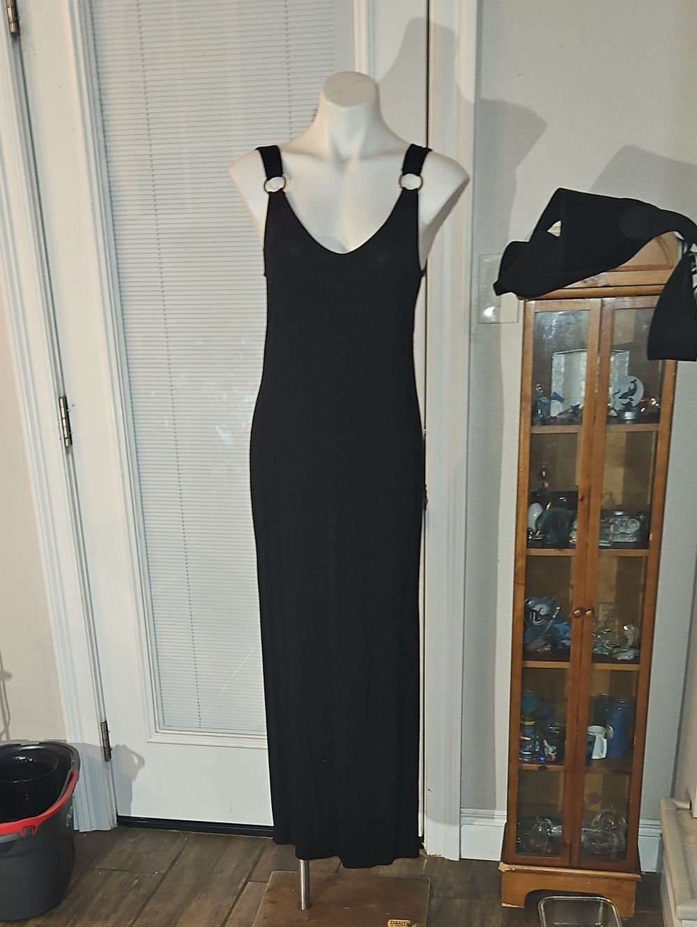 Green Envelope Black Maxi Dress with Ring-Accent Straps